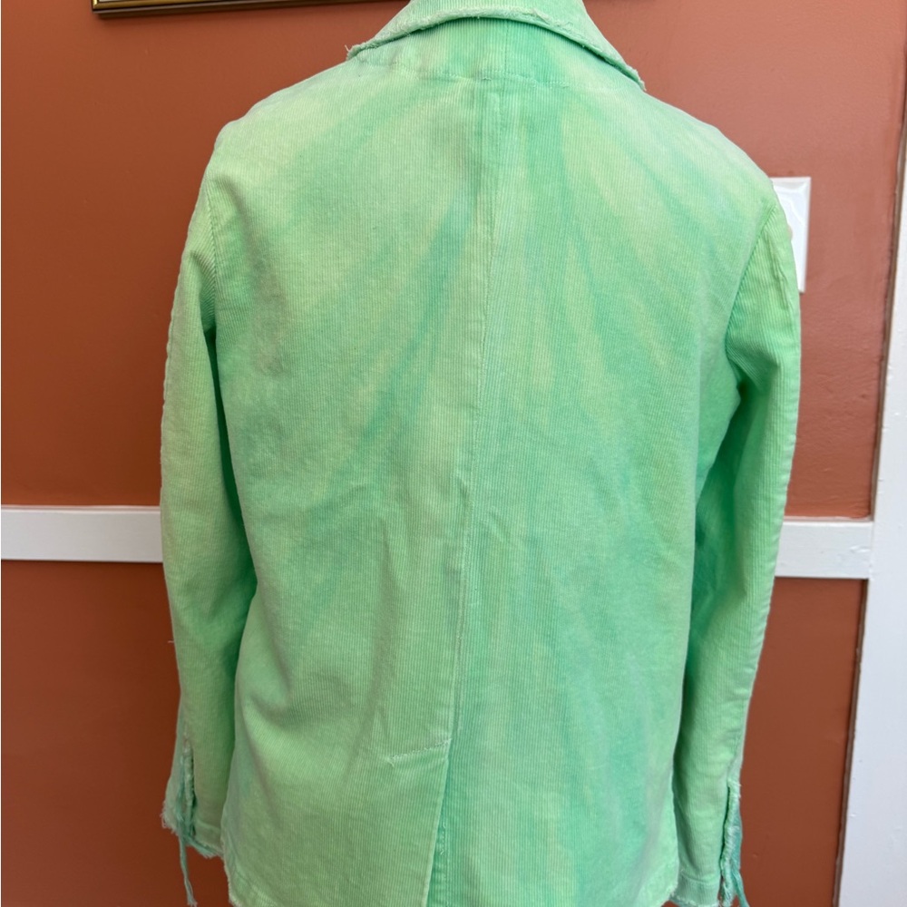 Frayed-Trim Light Green Women's Blazer Jacket - Picture 2 of 3